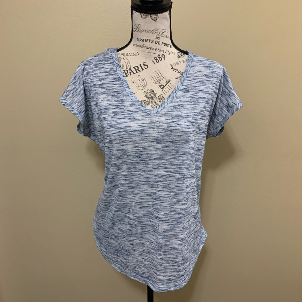 Bobeau Blue Marled V-Neck Short Sleeve Medium Top